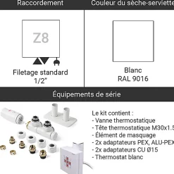 Matisere Sèche-serviette mixte blanc de 1150mm de haut et 600mm de large - 501 Watt - VIV1150/600KDZ8B