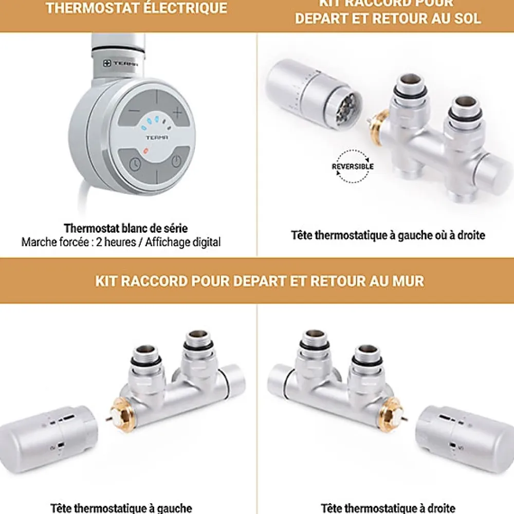 Matisere Sèche-serviette mixte blanc de 1420mm de haut et 640mm de large - 1317 Watt - TYT1420/640SOAZ8B
