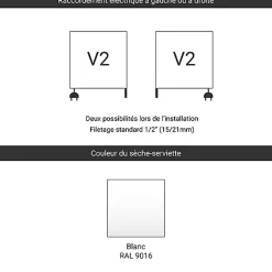 Sèche-Serviettes Mixte|Matisere Sèche-serviette mixte blanc - (HxL) 1620x400mm - 600 Watt - 573 Watt - FIO1620-400V2B