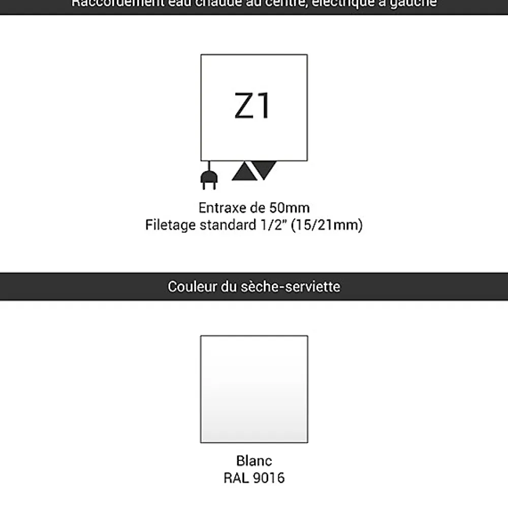 Matisere Sèche-serviette mixte blanc de 1420mm de haut et 440mm de large - 930 Watt - TYT1420/440SOAZ1B