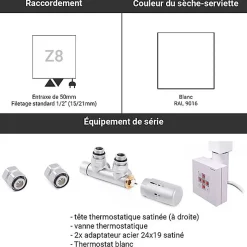 Matisere Sèche-serviette mixte blanc de 1070mm de haut et 500mm de large - 406 Watt - ZIG1070/500KDZ8B