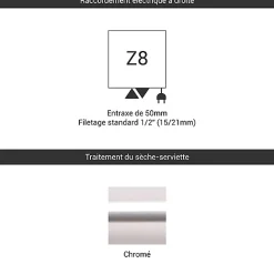 Sèche-Serviettes Mixte|Matisere Sèche-serviette mixte chromé de 1220mm de haut / 400mm de large - 328 Watt - DEX1220/400Z8CRO