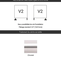 Sèche-Serviettes Mixte|Matisere Sèche-serviette mixte chromé de 1680mm de haut / 630mm de large - 677 Watt - MAR1680/630V2CRO