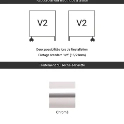 Matisere Sèche-serviette mixte chromé de 760mm de haut / 400mm de large - 231 Watt - ALE760/400V2CRO