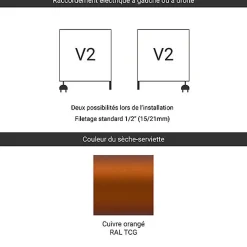 Matisere Sèche-serviette mixte cuivré de 1280mm de haut et 200mm de large - 251 Watt - EAS1280/200V2TCG