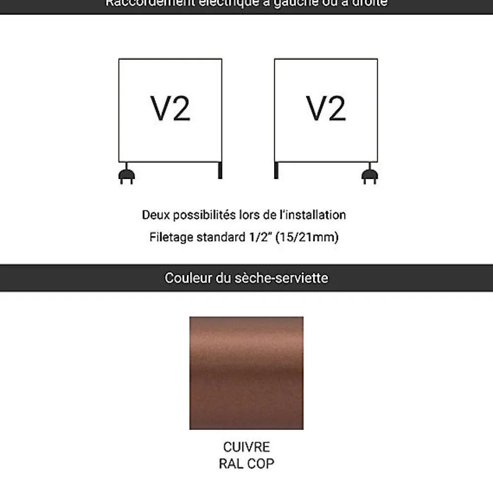 Sèche-Serviettes Mixte|Matisere Sèche-serviette mixte cuivré de 820mm de haut et 700mm de large - 547 Watt - LIM820/700V2COP