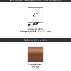 Sèche-Serviettes Mixte|Matisere Sèche-serviette mixte cuivre lumineux de 1710mm de haut et 400mm de large - 531 Watt - VIP1710/400Z1BCO