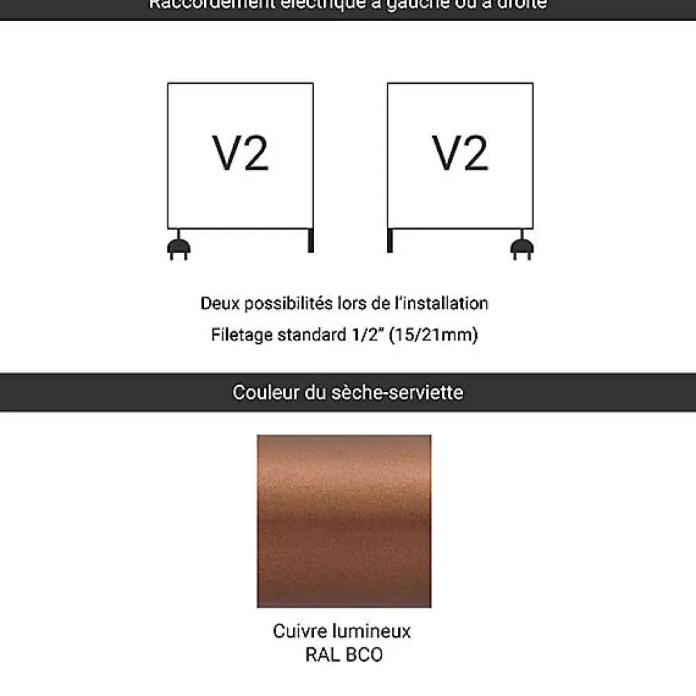 Matisere Sèche-serviette mixte cuivre de 1149mm de haut et 600mm de large - 555 Watt - JAD1149/600V2BCO