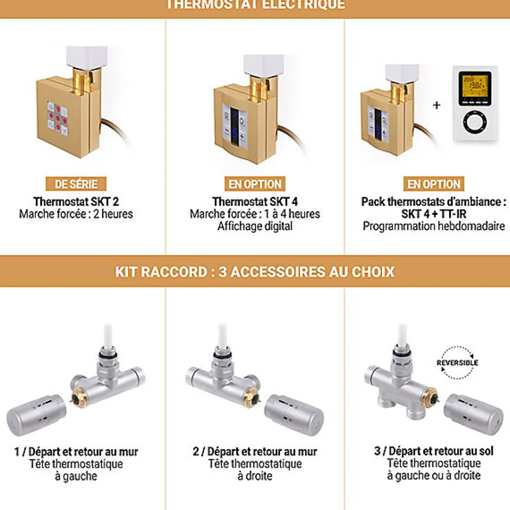Sèche-Serviettes Mixte|Matisere Sèche-serviette mixte doré de 670mm de haut et 300mm de large - 185 Watt - VIV670/300V2BRA
