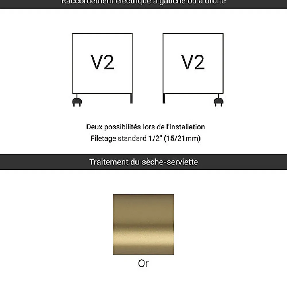 Sèche-Serviettes Mixte|Matisere Sèche-serviette mixte doré de 1760mm de haut et 600mm de large - 971 Watt - DEX1760/600V2BRA