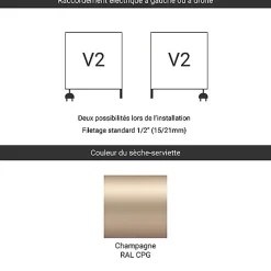 Matisere Sèche-serviette mixte doré de 660mm de haut et 400mm de large - 243 Watt - LEN660/400V2CPG