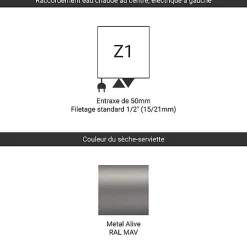 Matisere Sèche-serviette mixte gris de 1460mm de haut et 230mm de large - 367 Watt - MIK1460/230Z1MAV