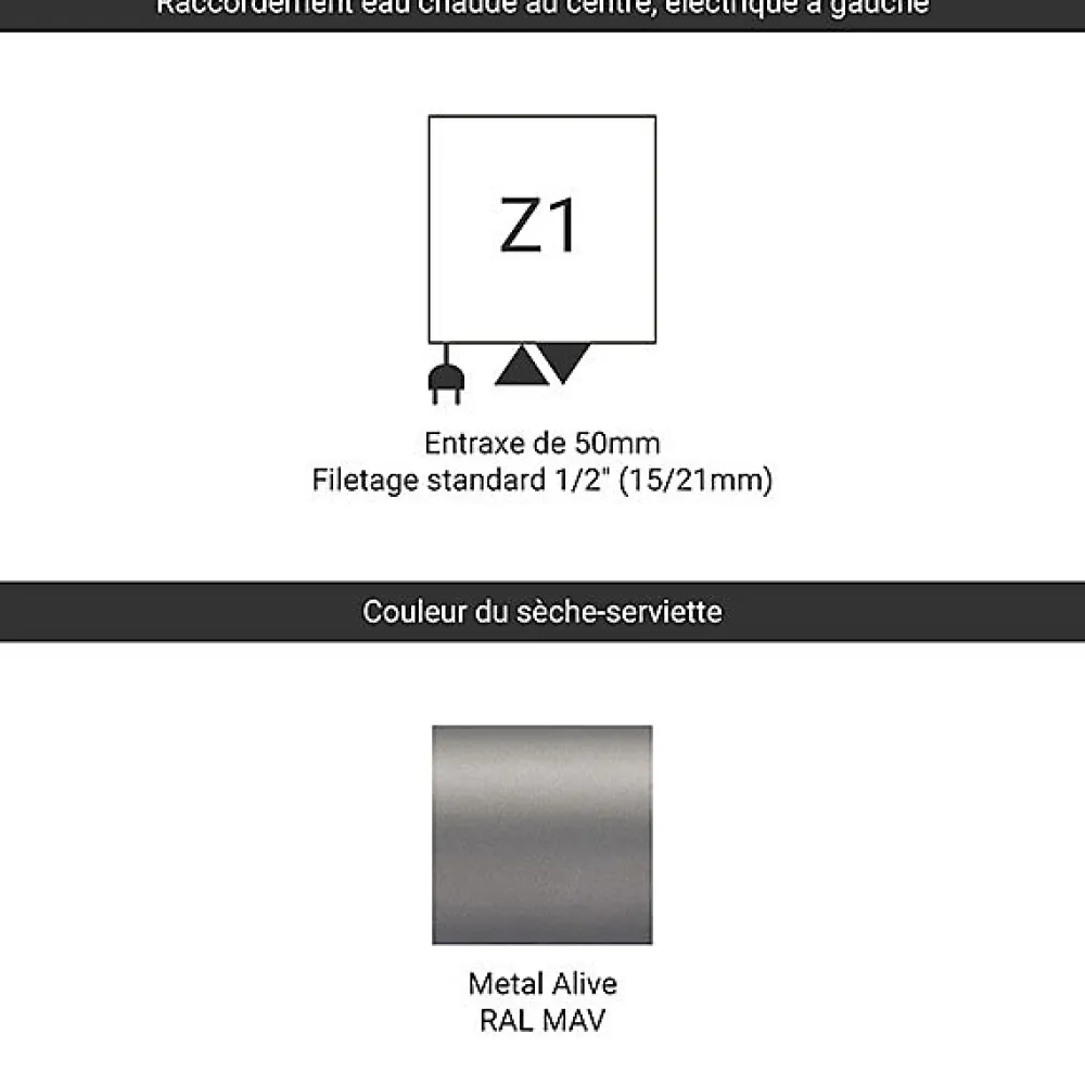Matisere Sèche-serviette mixte gris de 1460mm de haut et 230mm de large - 367 Watt - MIK1460/230Z1MAV