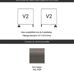 Sèche-Serviettes Mixte|Matisere Sèche-serviette mixte gris de 1380mm de haut et 680mm de large - 757 Watt - FIO1380/680V2RGR