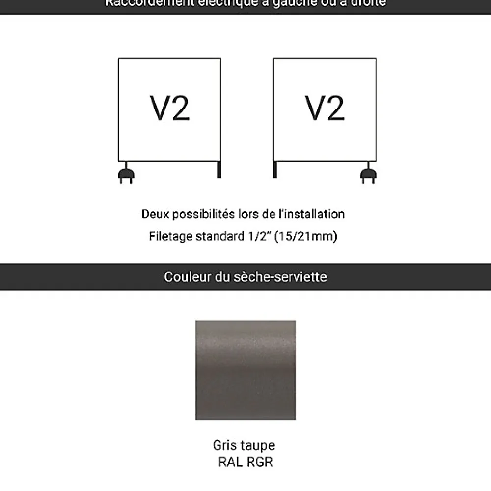 Sèche-Serviettes Mixte|Matisere Sèche-serviette mixte gris de 1380mm de haut et 680mm de large - 757 Watt - FIO1380/680V2RGR