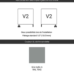 Matisere Sèche-serviette mixte gris de 1460mm de haut et 300mm de large - 449 Watt - LIM1460/300V27042