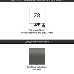 Sèche-Serviettes Mixte|Matisere Sèche-serviette mixte gris de 1260mm de haut et 500mm de large - 503 Watt - BON1260/500Z8MST