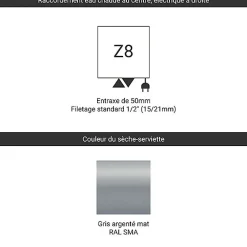 Matisere Sèche-serviette mixte gris de 1470mm de haut et 600mm de large - 622 Watt - VIP1470/600Z8SMA