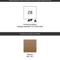 Matisere Sèche-serviette mixte marron clair de 1070mm de haut et 500mm de large - 418 Watt - ZIG1070/500Z81011
