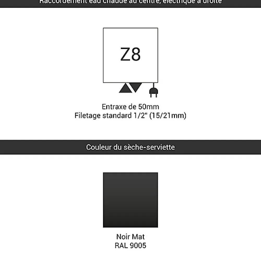 Sèche-Serviettes Mixte|Matisere Sèche-serviette mixte noir - (HxL) 1260x440 mm - 500 Watt - 502 Watt - MAN1260-440Z8N