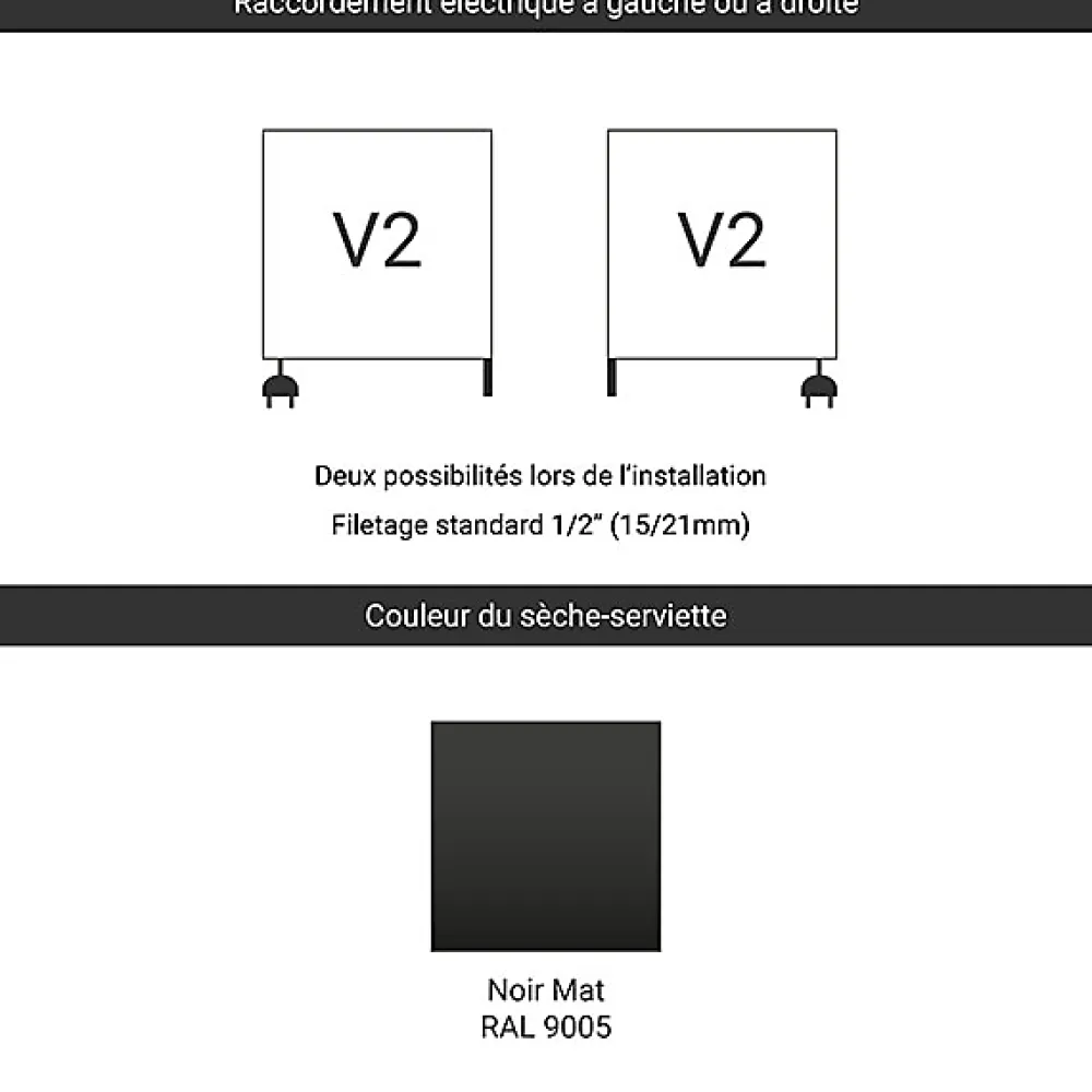 Matisere Sèche-serviette mixte noir - (HxL) 760x400 mm - 300 Watt - 330 Watt - ALE760-400V2N