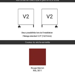 Matisere Sèche-serviette mixte rouge marron de 1620mm de haut et 530mm de large - 723 Watt - FIO1620/530V23011