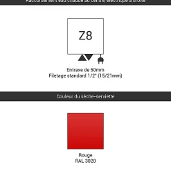 Sèche-Serviettes Mixte|Matisere Sèche-serviette mixte rouge trafic de 1070mm de haut et 500mm de large - 418 Watt - ZIG1070/500Z83020