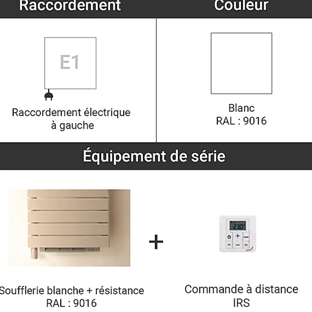 Matisere Sèche-serviette soufflant électrique blanc - HxL : 1698x500mm - 1000 Watt - ROE-170-050/IFS/B