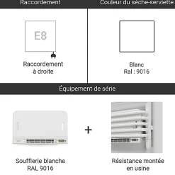 Sèche-Serviettes Soufflant|Matisere Sèche-serviette soufflant électrique blanc HxL : 1695mmx600mm - 1000 Watt - WAR1695/600TE8BBLO