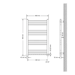 Sèche-Serviettes Mixte|Luxebath Sèche-Serviettes Design Sahara - 600 x 800 mm - Anthracite - Connexion Latéral - Forme Droite - avec Kit Montage Mural