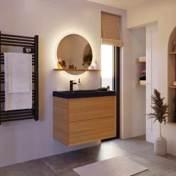 Sèche-Serviettes Eau Chaude|GoodHome Sèche-serviettes eau chaude en acier Duala noir 24 barres - 518 W
