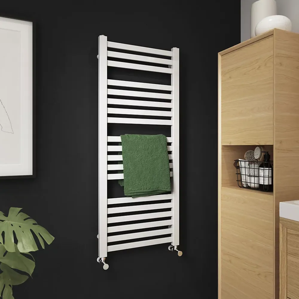 GoodHome Sèche-serviettes eau chaude en acier Aspley blanc 485W