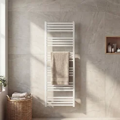 Sèche-Serviettes Eau Chaude|GoodHome Sèche-serviettes eau chaude en acier Duala blanc 24 barres - 518 W