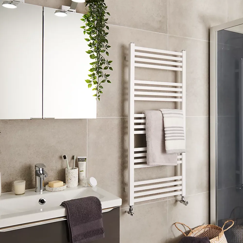 GoodHome Sèche-serviettes eau chaude en acier Duala blanc 20 barres - 438 W