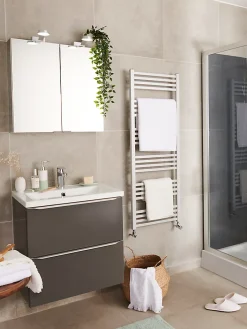 Sèche-Serviettes Eau Chaude|GoodHome Sèche-serviettes eau chaude en acier Duala gris 24 barres - 518 W