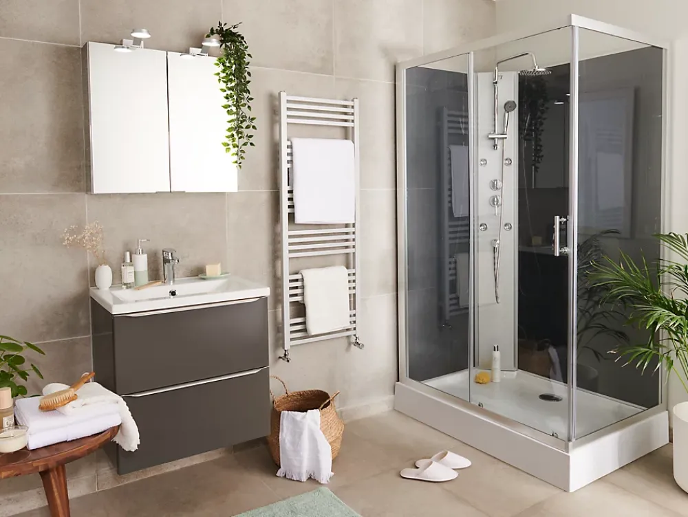 Sèche-Serviettes Eau Chaude|GoodHome Sèche-serviettes eau chaude en acier Duala gris 24 barres - 518 W