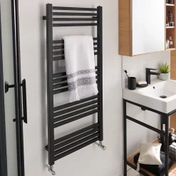 GoodHome Sèche-serviettes eau chaude en acier Duala noir 20 barres - 438 W