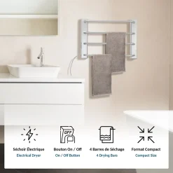 Sèche-Serviettes Électrique|Fishtec Sèche-Serviettes Electrique Salle de Bain 60 W