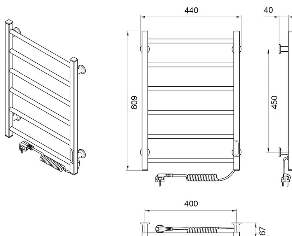 Laris Sèche-serviettes électrique ALFA 400x600 avec minuterie ECO, 95W, Blanc