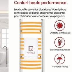 WarmlyYours Sèche-serviettes électrique chrome 150W , Dimensions: 101.6 cm x 45.7 cm
