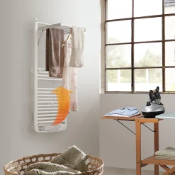 Deltacalor Sèche-serviettes électrique à inertie fluide Stendino 750W + soufflerie 1000W blanc