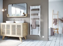 Sèche-Serviettes Soufflant|Sauter Sèche-serviettes électrique à inertie fluide Marapi tactile blanc 750W + soufflerie 1000W