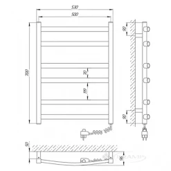 Laris Sèche-serviettes électrique ATLANT 500x700 avec minuterie ECO, 160W, Noir