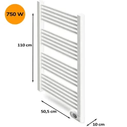 Sèche-Serviettes Mixte|HJM Sèche-serviettes électrique à inertie sèche , 750 W, Noor, Blanc