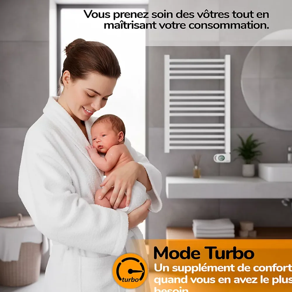 Sèche-Serviettes Mixte|HJM Sèche-serviettes électrique à inertie sèche , 750 W, Noor, Blanc