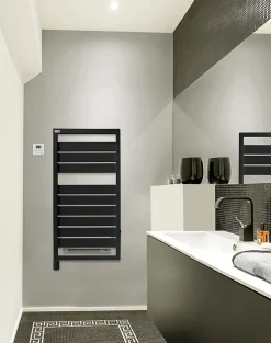 Sèche-Serviettes Soufflant|Acova Sèche-serviettes électrique à inertie fluide Astrakan + Air noir mat 500W + soufflerie 1000W