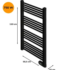 HJM Sèche-serviettes électrique à inertie sèche , 750 W, Noor, Noir