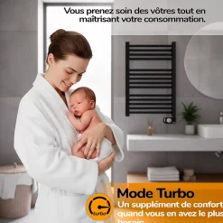 HJM Sèche-serviettes électrique à inertie sèche , 750 W, Noor, Noir