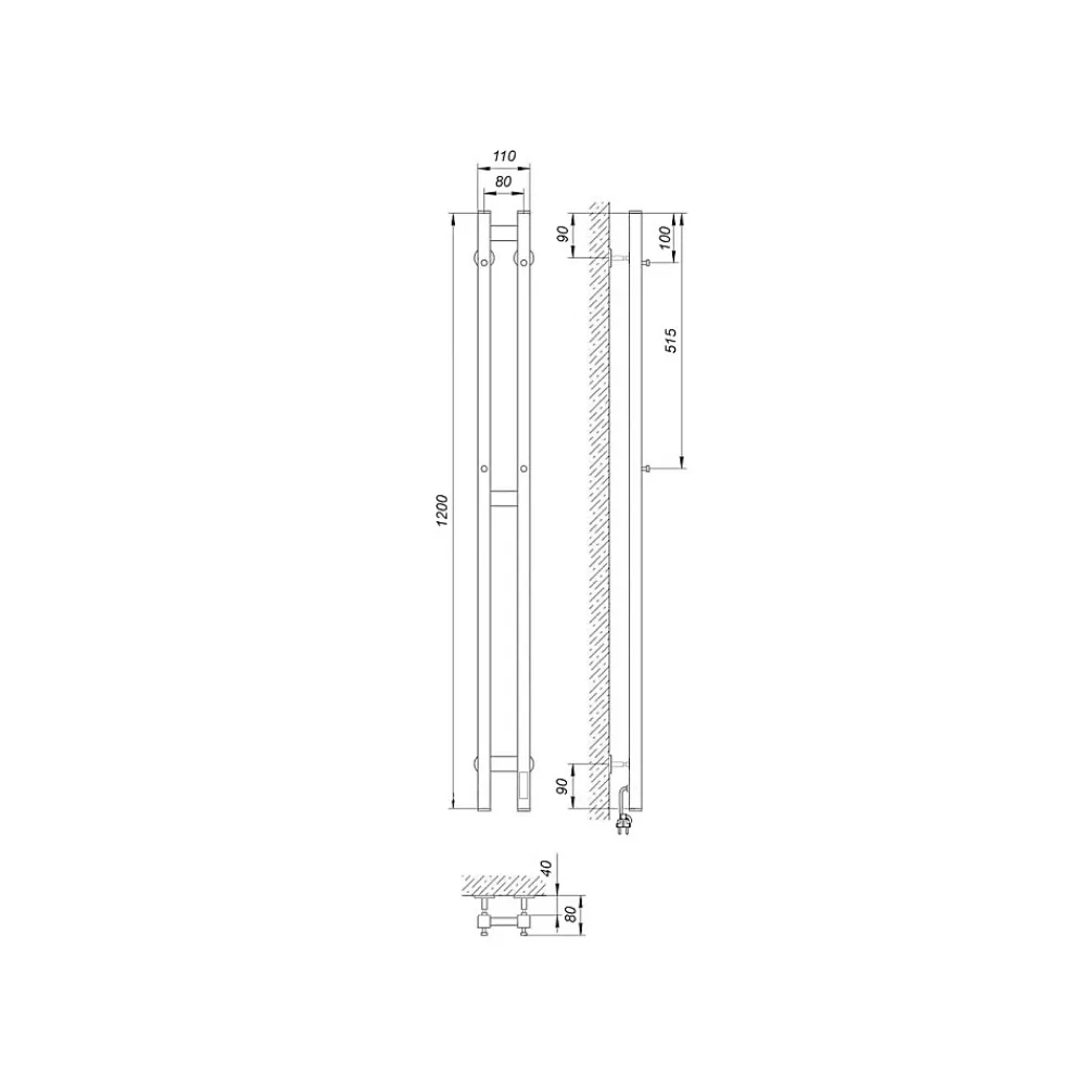 Sèche-Serviettes Électrique|Laris Sèche-serviettes électrique DUET 80x1200 avec minuterie ECO, 80W, Noir