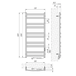 Sèche-Serviettes Électrique|Laris Sèche-serviettes électrique ATLANT 500x1200 avec minuterie ECO, 300W, Blanc